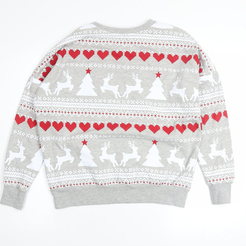 Peacocks Womens Grey Christmas Reindeer Heart Pullover Sweatshirt Size S