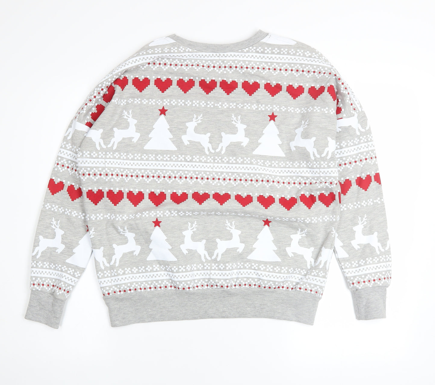 Peacocks Womens Grey Christmas Reindeer Heart Pullover Sweatshirt Size S