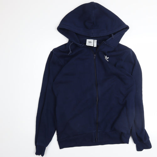 Adidas Men's Navy Full Zip Hoodie Small Trefoil Logo Fleece Cotton Blend