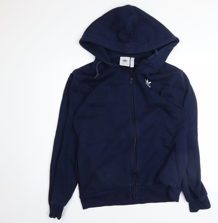 Adidas Men's Navy Full Zip Hoodie Small Trefoil Logo Fleece Cotton Blend