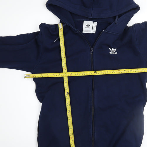 Adidas Men's Navy Full Zip Hoodie Small Trefoil Logo Fleece Cotton Blend