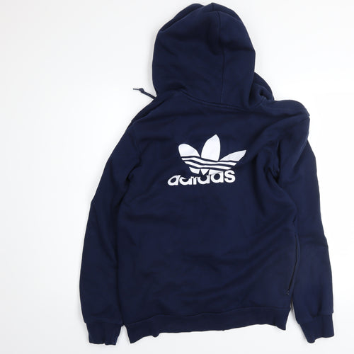 Adidas Men's Navy Full Zip Hoodie Small Trefoil Logo Fleece Cotton Blend