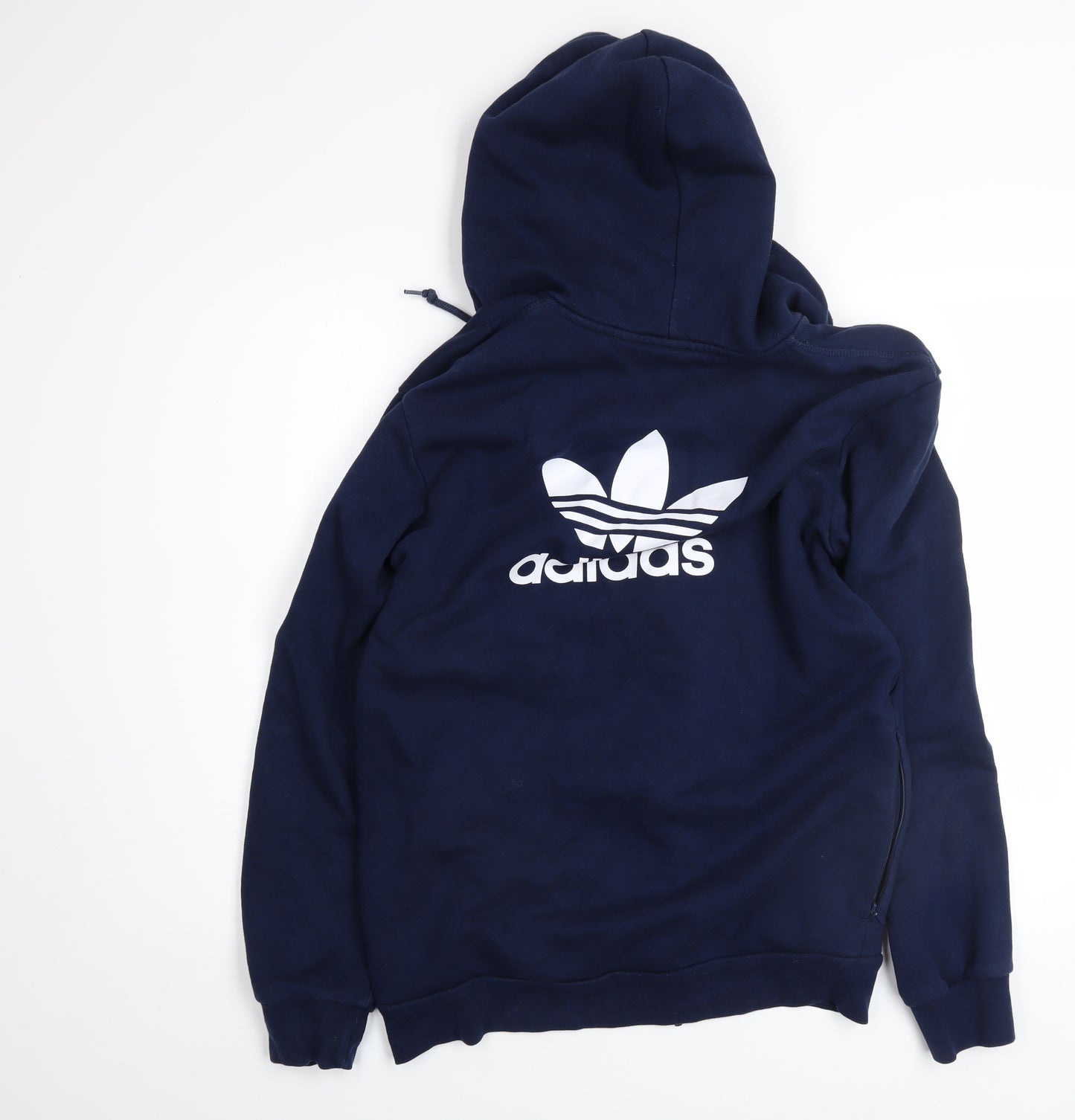 Adidas Men's Navy Full Zip Hoodie Small Trefoil Logo Fleece Cotton Blend