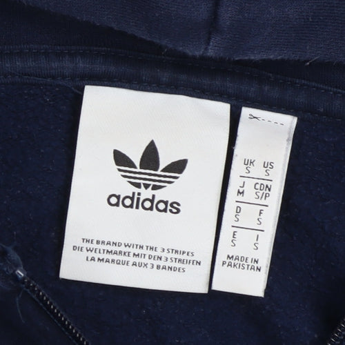 Adidas Men's Navy Full Zip Hoodie Small Trefoil Logo Fleece Cotton Blend