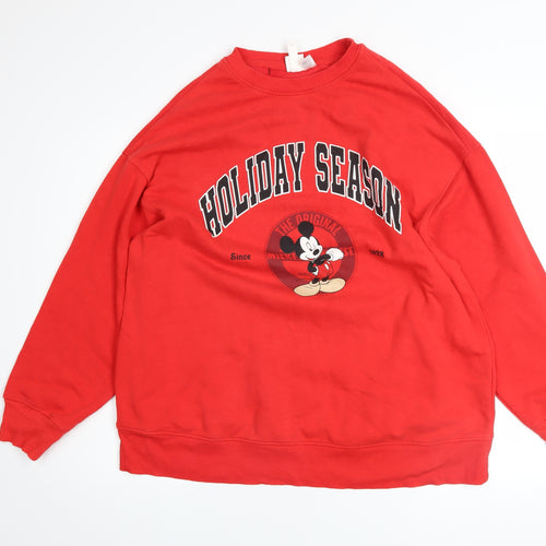 H&M Disney Women's Red Mickey Mouse Holiday Season Sweatshirt XS