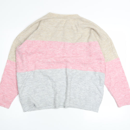 Bonmarché Womens Beige Pink Grey Colour Block Crew Neck Pullover Jumper Size 16