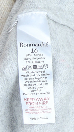 Bonmarché Womens Beige Pink Grey Colour Block Crew Neck Pullover Jumper Size 16