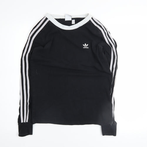 Adidas Womens Black Long Sleeve 3-Stripes Crew Neck T-Shirt Size 6