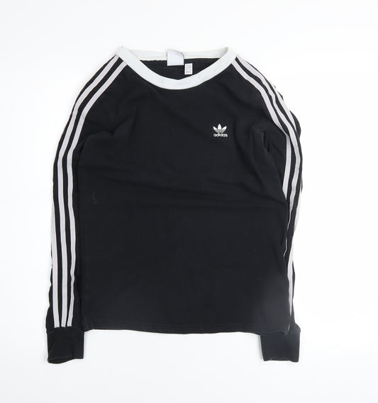 Adidas Womens Black Long Sleeve 3-Stripes Crew Neck T-Shirt Size 6