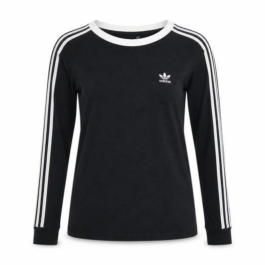 Adidas Womens Black Long Sleeve 3-Stripes Crew Neck T-Shirt Size 6