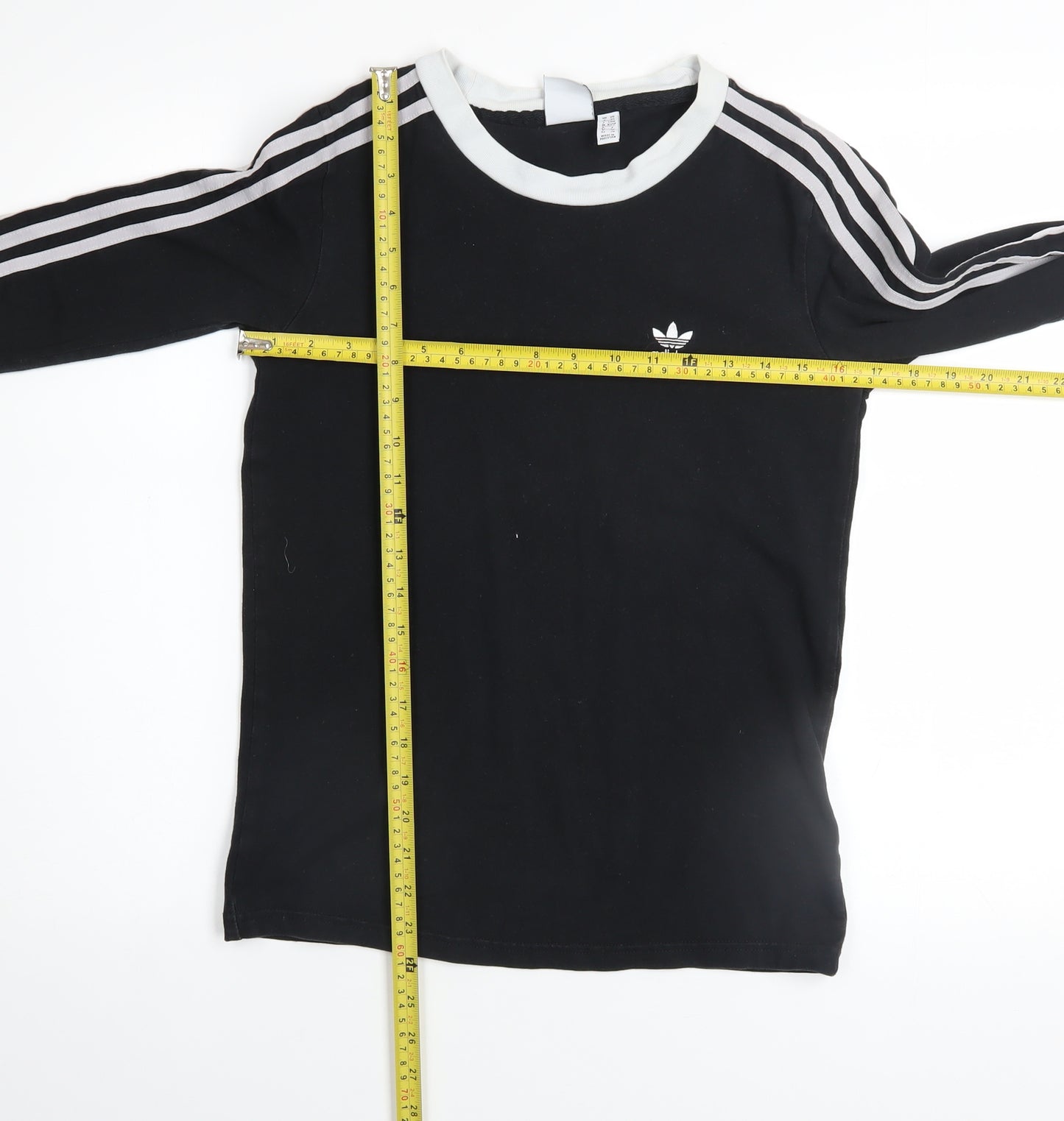 Adidas Womens Black Long Sleeve 3-Stripes Crew Neck T-Shirt Size 6