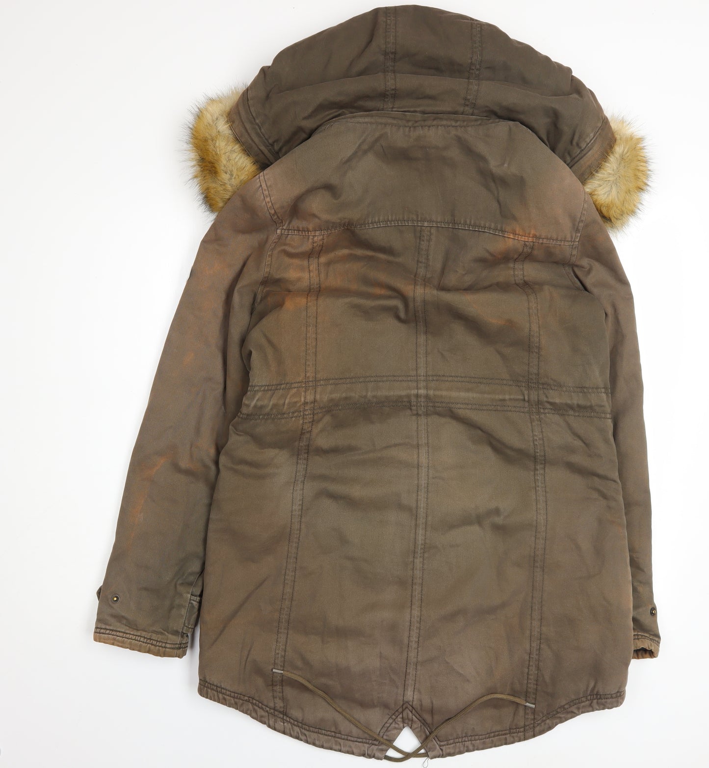 Puffa Womens Brown Cotton Fur Trim Hooded Parka Coat Size 12