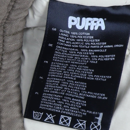 Puffa Womens Brown Cotton Fur Trim Hooded Parka Coat Size 12
