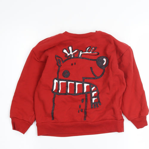 Next Boys Red Reindeer Christmas Sweatshirt 5-6 Years Pullover Fleece