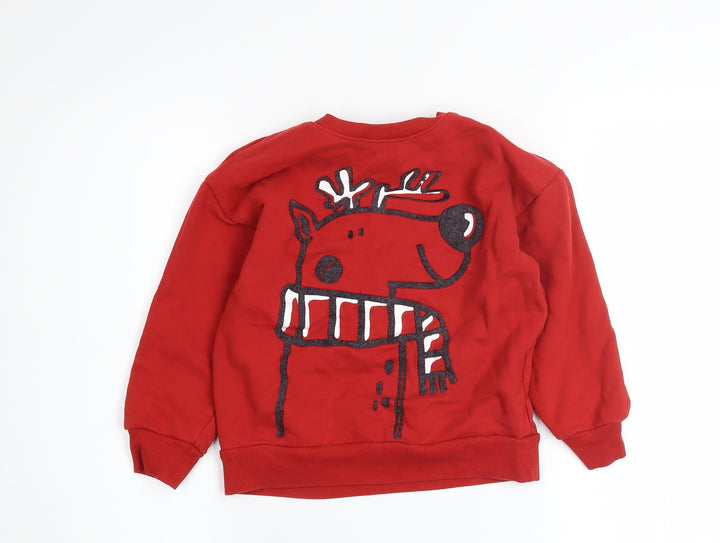 Next Boys Red Reindeer Christmas Sweatshirt 5-6 Years Pullover Fleece
