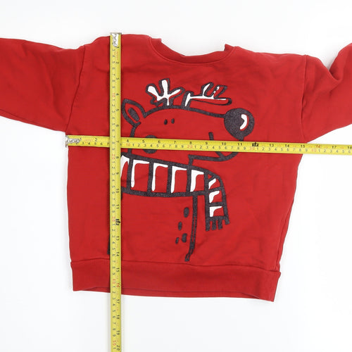 Next Boys Red Reindeer Christmas Sweatshirt 5-6 Years Pullover Fleece