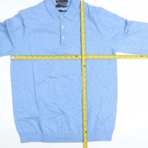 Marks and Spencer Men’s Blue Collared Cotton Jumper M Classic Fit