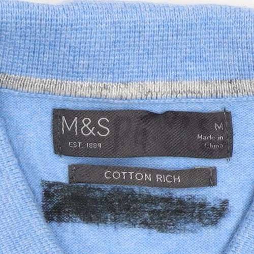 Marks and Spencer Men’s Blue Collared Cotton Jumper M Classic Fit