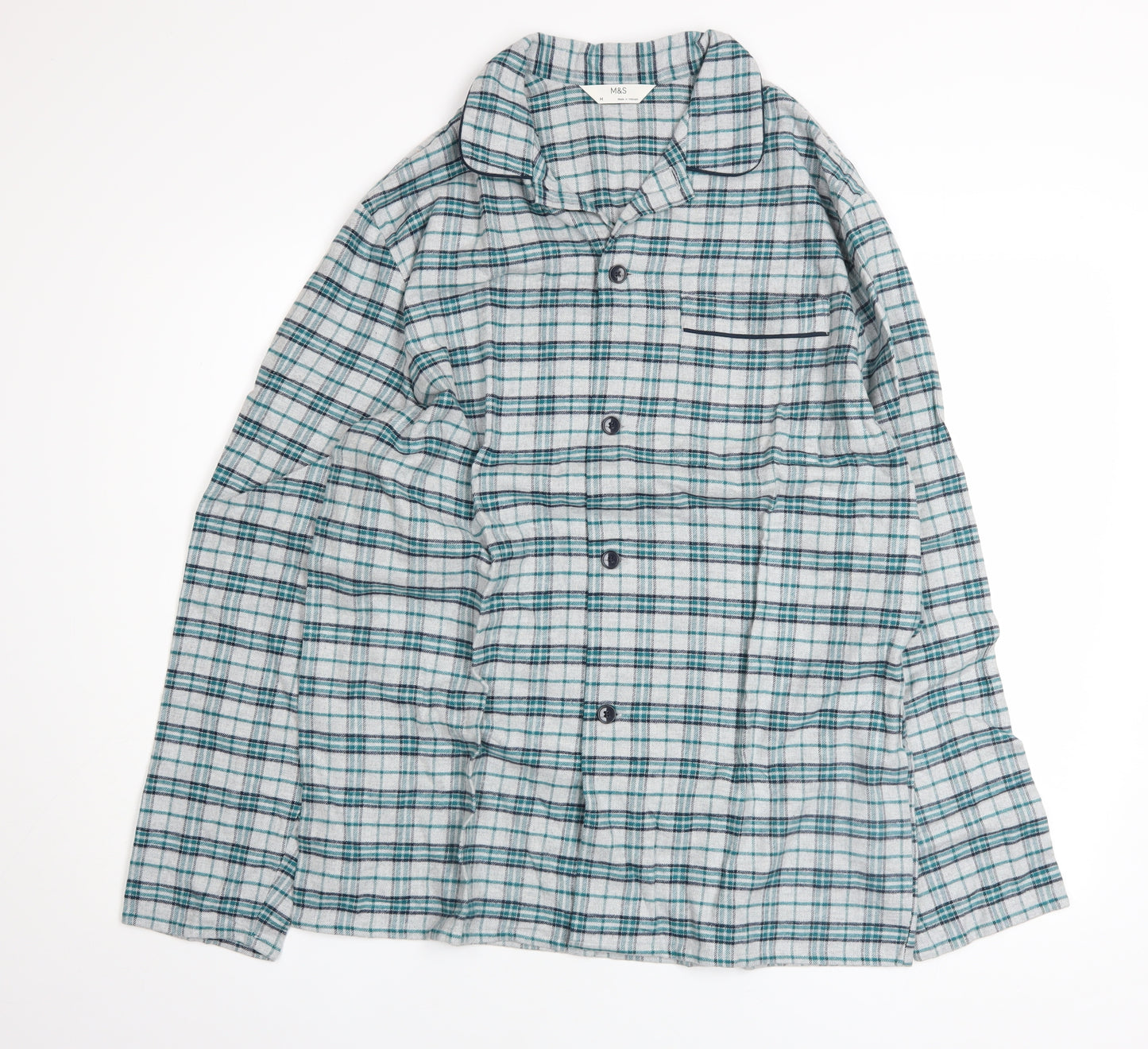 Marks and Spencer Mens Grey Check Cotton Flannel Pyjama Top M