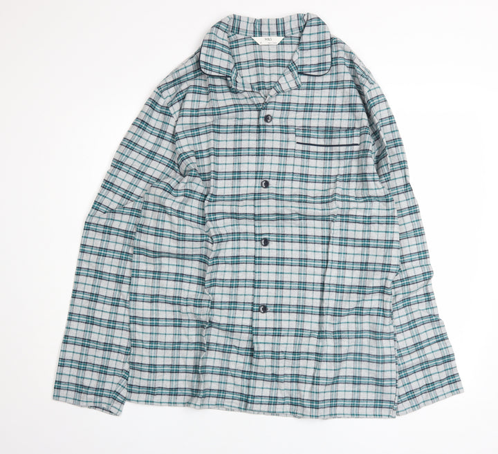 Marks and Spencer Mens Grey Check Cotton Flannel Pyjama Top M