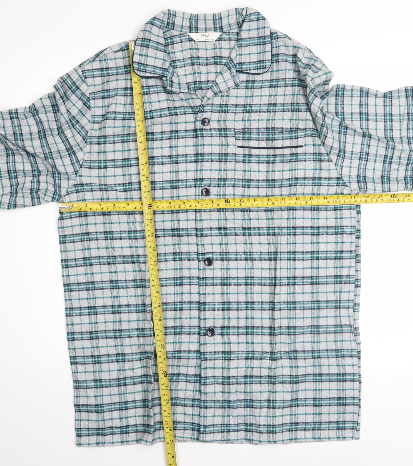 Marks and Spencer Mens Grey Check Cotton Flannel Pyjama Top M