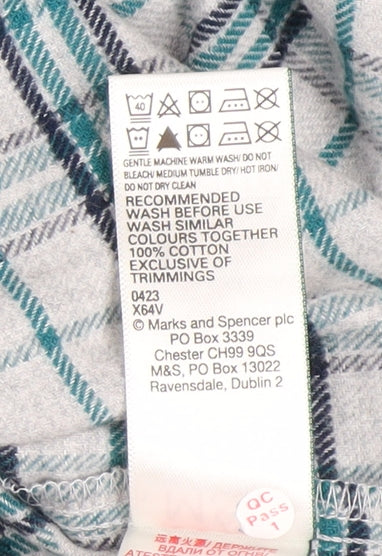 Marks and Spencer Mens Grey Check Cotton Flannel Pyjama Top M