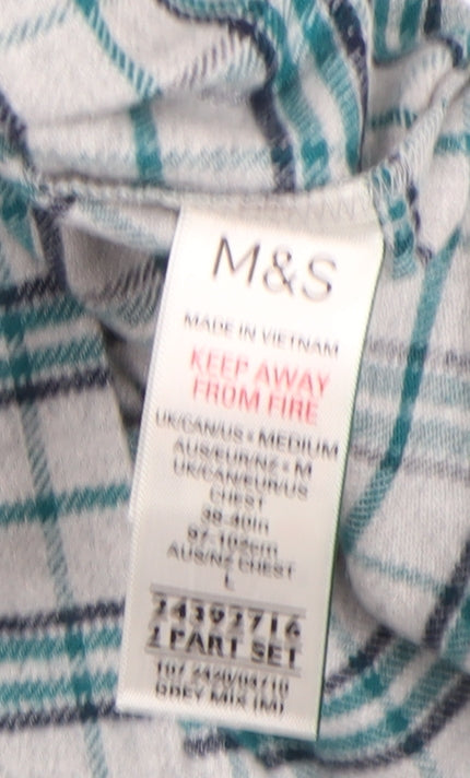 Marks and Spencer Mens Grey Check Cotton Flannel Pyjama Top M