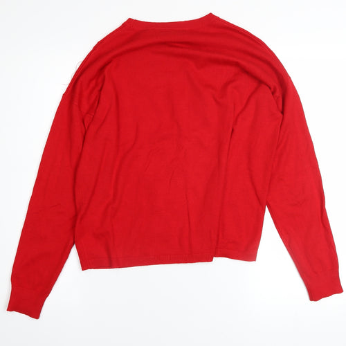 New Look Women's Red Sequin Reindeer Christmas Jumper Size S