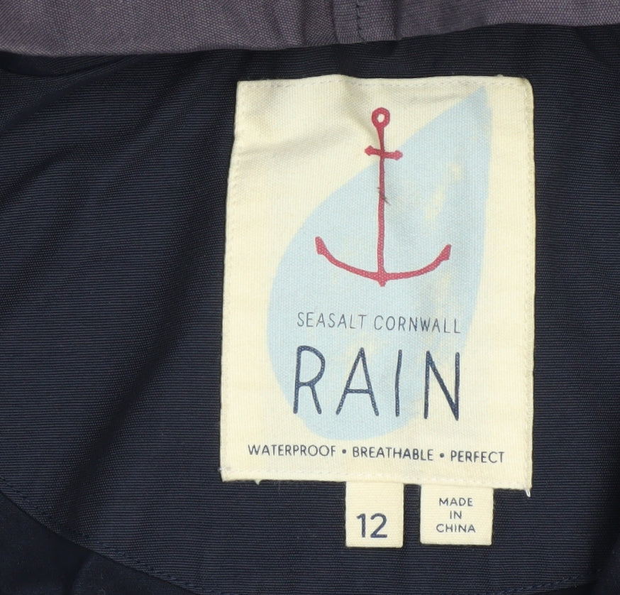 Seasalt Cornwall Womens Blue Waterproof Hooded Rain Jacket Size 12