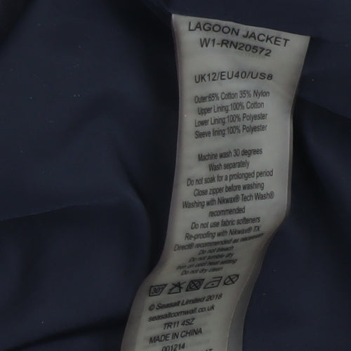 Seasalt Cornwall Womens Blue Waterproof Hooded Rain Jacket Size 12