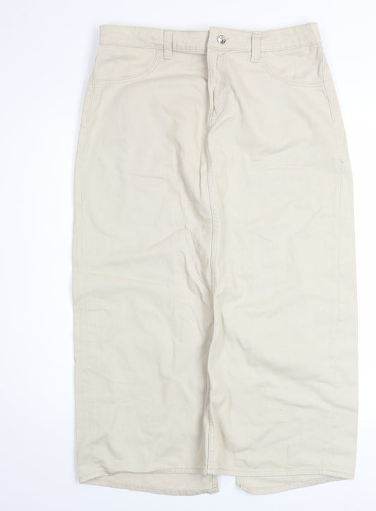 H&M Divided Women's Beige Cotton Midi Pencil Skirt Size 14