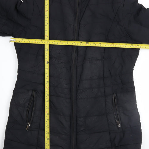 Foreign Culture Black XL Women's Long Puffer Coat Hooded Fur Trim