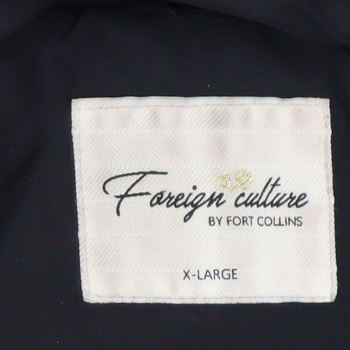Foreign Culture Black XL Women's Long Puffer Coat Hooded Fur Trim