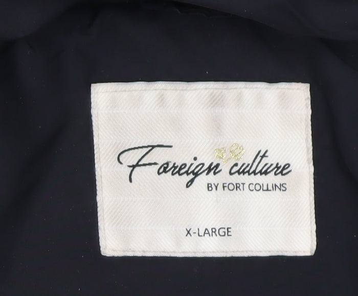 Foreign Culture Black XL Women's Long Puffer Coat Hooded Fur Trim