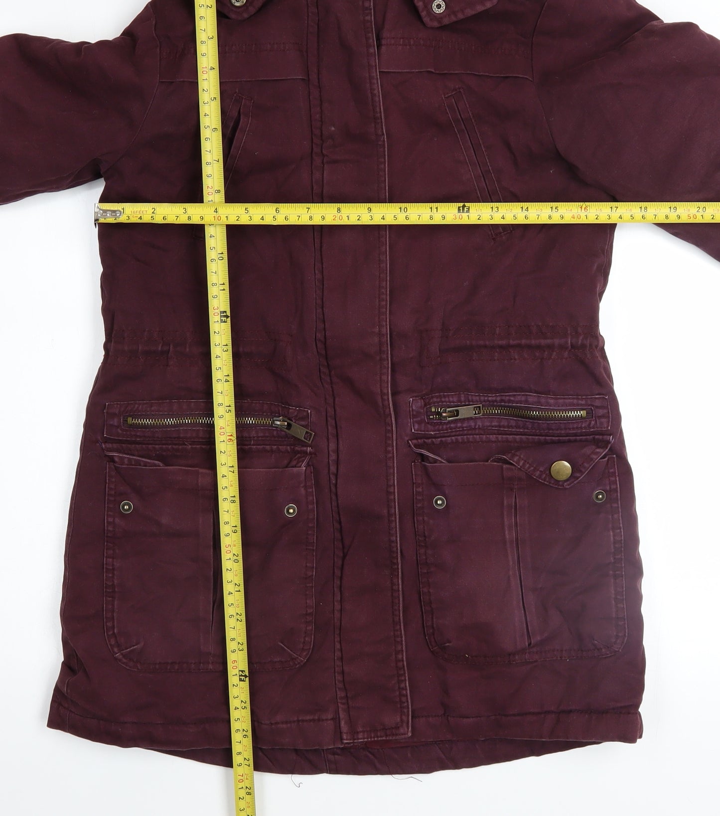 New Look Women's Red Faux Fur Hooded Parka Jacket Size 6