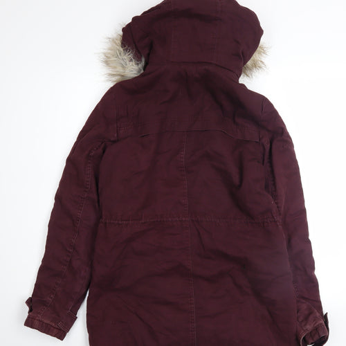 New Look Women's Red Faux Fur Hooded Parka Jacket Size 6