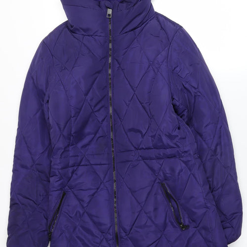 Marks and Spencer Womens Purple Puffer Jacket Size 8 Hooded Quilted Coat