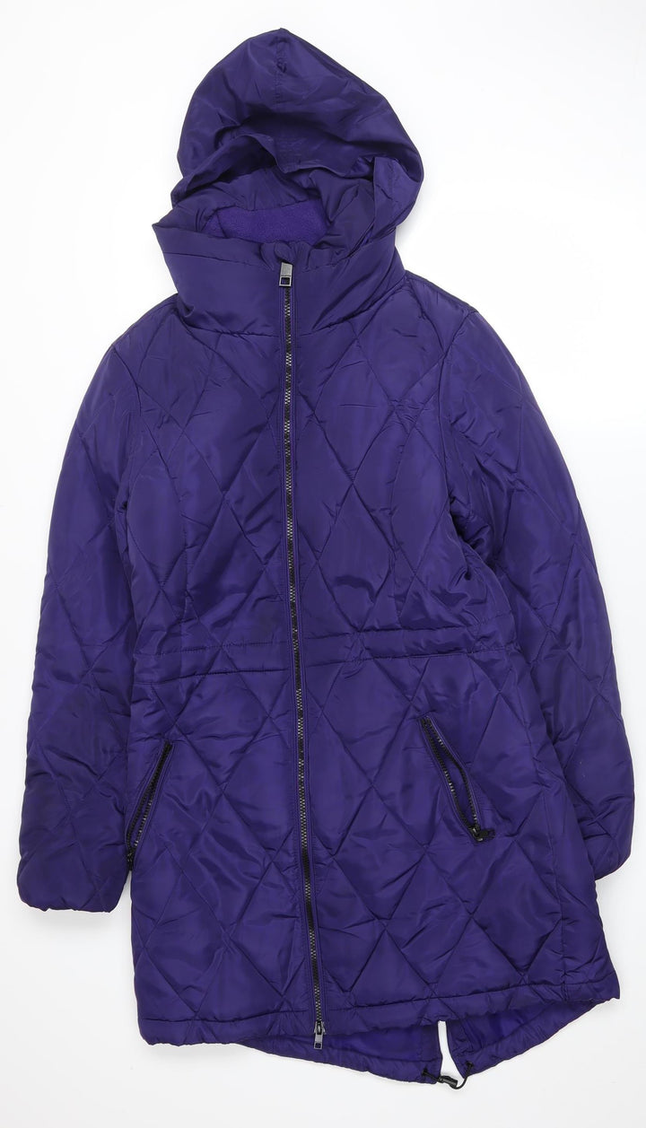 Marks and Spencer Womens Purple Puffer Jacket Size 8 Hooded Quilted Coat
