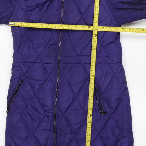Marks and Spencer Womens Purple Puffer Jacket Size 8 Hooded Quilted Coat