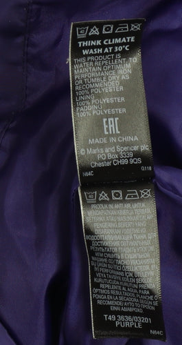 Marks and Spencer Womens Purple Puffer Jacket Size 8 Hooded Quilted Coat