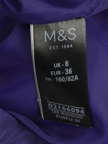 Marks and Spencer Womens Purple Puffer Jacket Size 8 Hooded Quilted Coat