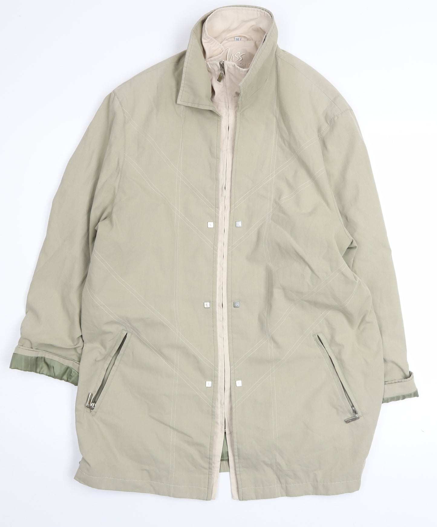 Klass Collection Women’s Beige Size 14 Rain Coat Full Zip Mid-Length
