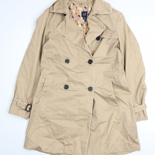 GAP Women Beige Trench Coat S Cotton Belted Mid-Length Classic Style