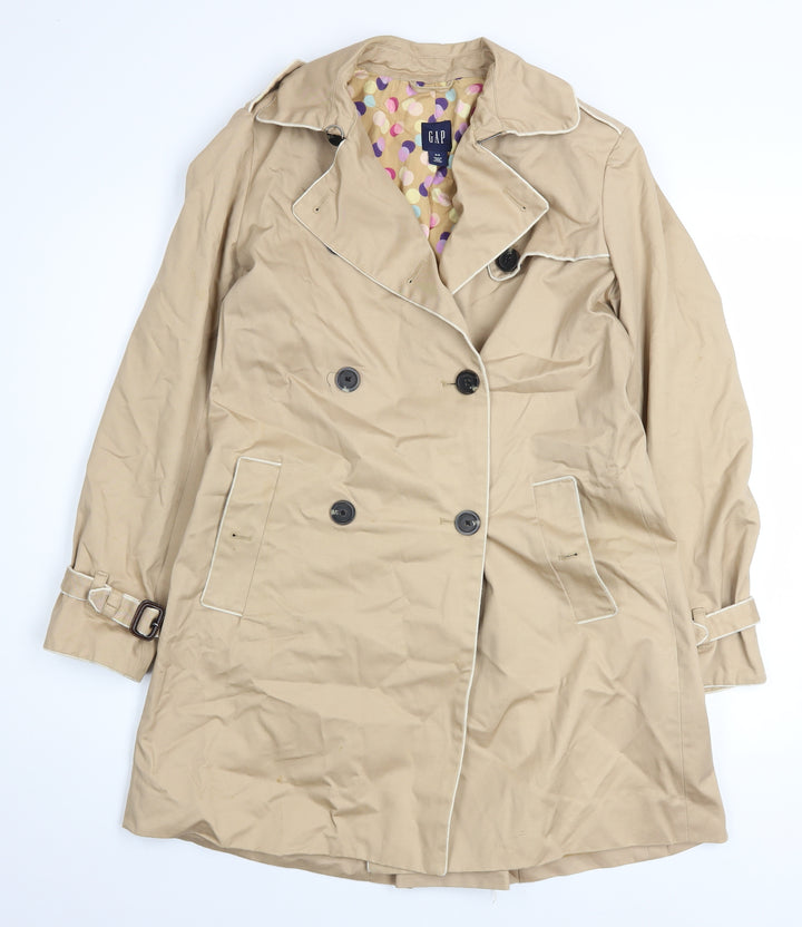GAP Women Beige Trench Coat S Cotton Belted Mid-Length Classic Style