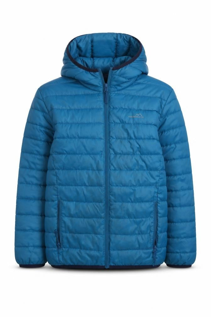 Front view of Freedom Trail boys’ blue 11-12 years hooded puffer jacket