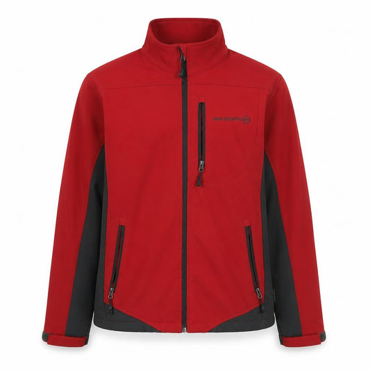 Front view of Free Country Men’s Red Soft Shell Windproof Jacket, size M