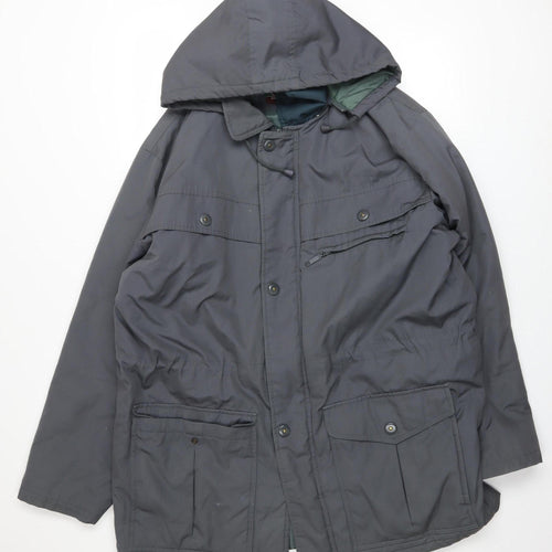 Wellington Men’s Grey Parka Jacket L Hooded Lined Water Resistant