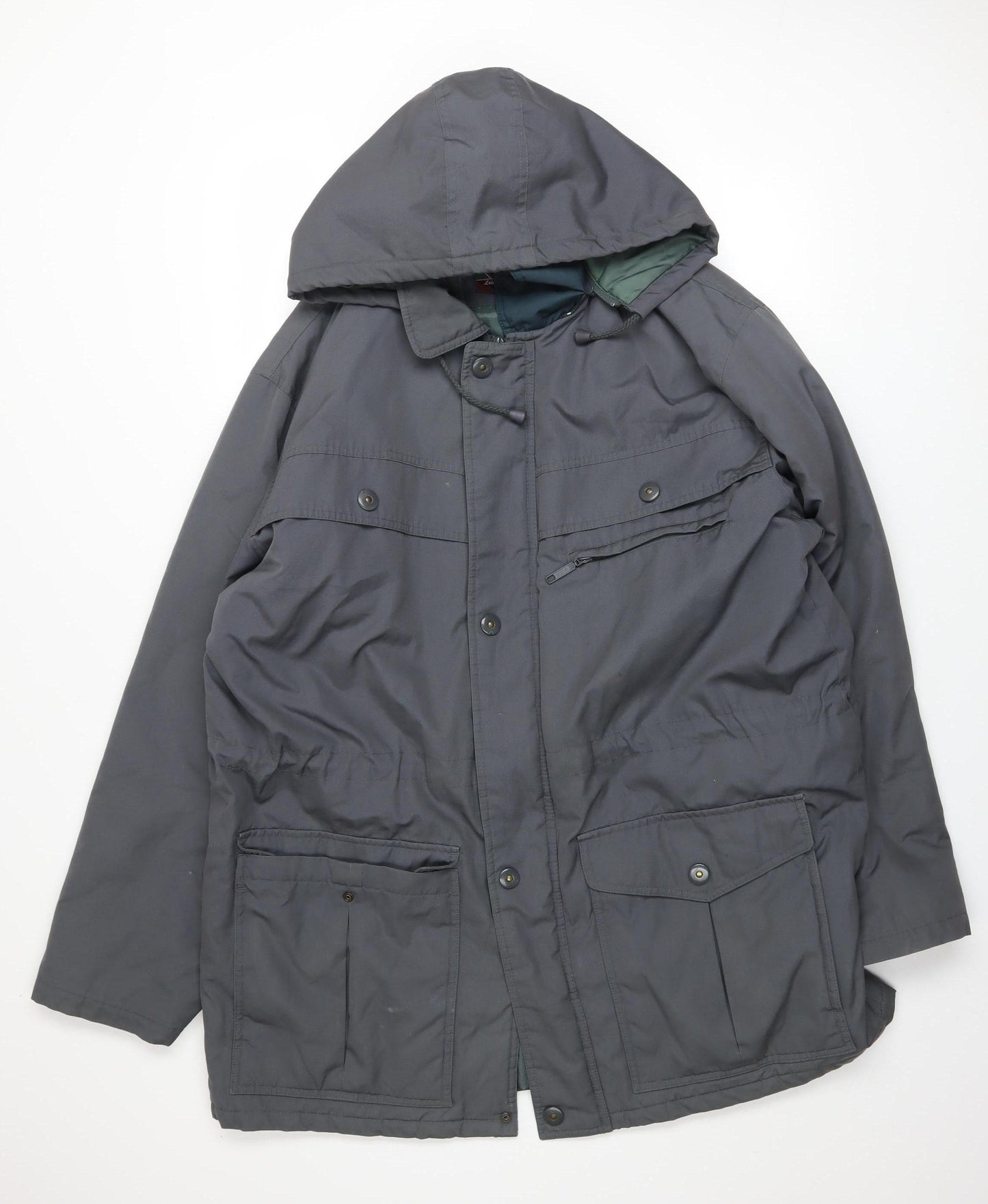 Wellington Men’s Grey Parka Jacket L Hooded Lined Water Resistant