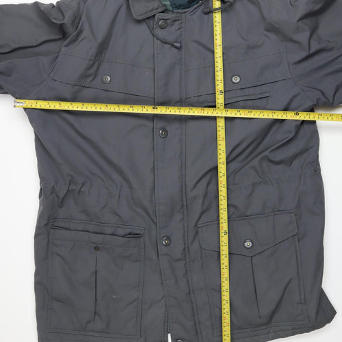 Wellington Men’s Grey Parka Jacket L Hooded Lined Water Resistant