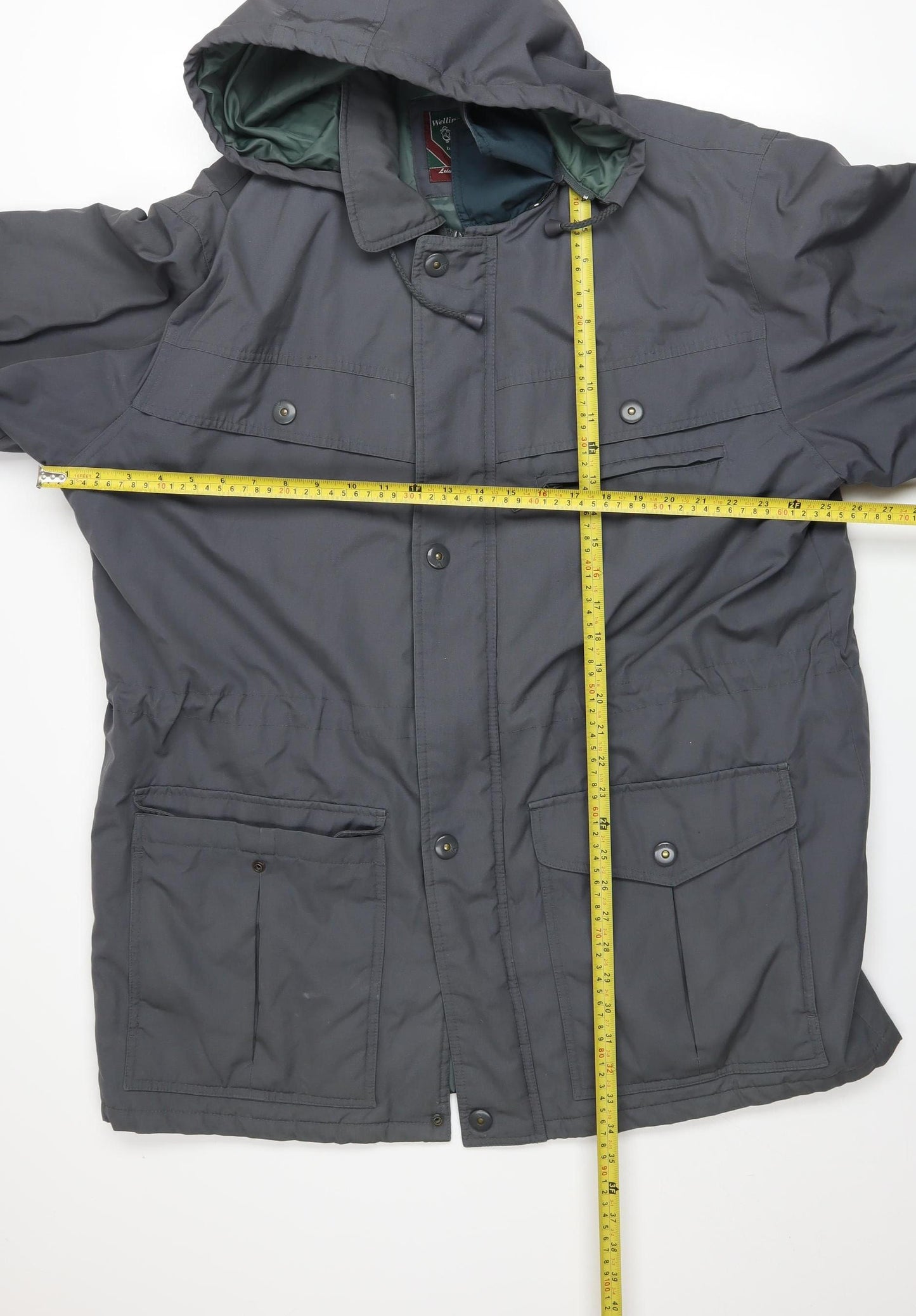 Wellington Men’s Grey Parka Jacket L Hooded Lined Water Resistant